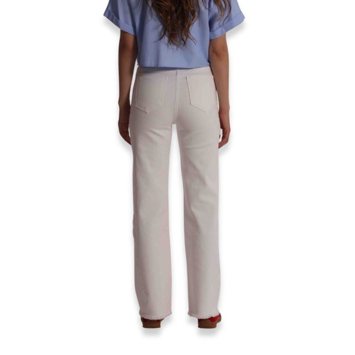 Jeans Denim Con Ricami Floreali Bianco - immagine 3