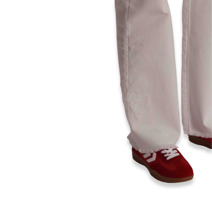 Jeans Denim Con Ricami Floreali Bianco - immagine 5